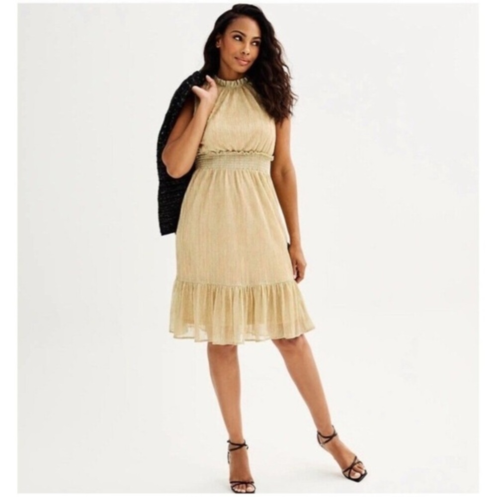 Draper James Gold RSVP Sleeveless Party Dress – Size M – NWOT